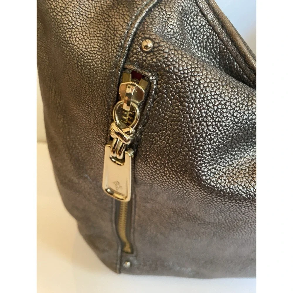 Cole Haan large‎ Hobo bag antique silver Pebble Leather Shoulder Bag zippers
